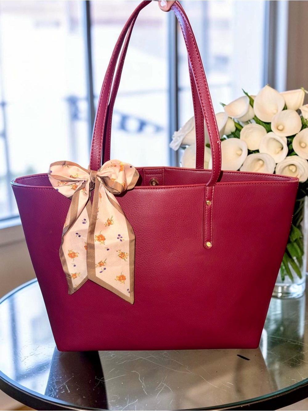 INC International Concepts Zoiey Tote Bag in Berry Red NWT with flaw